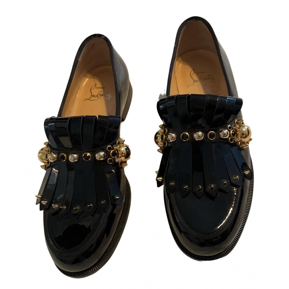 Christian Louboutin Black Patent Leather Loafers with Gold Accents